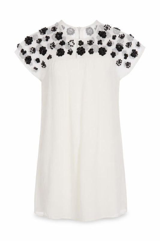 ASOS Women’s Ivory Floral Beaded Shift Dress Size 8 Short Sleeve