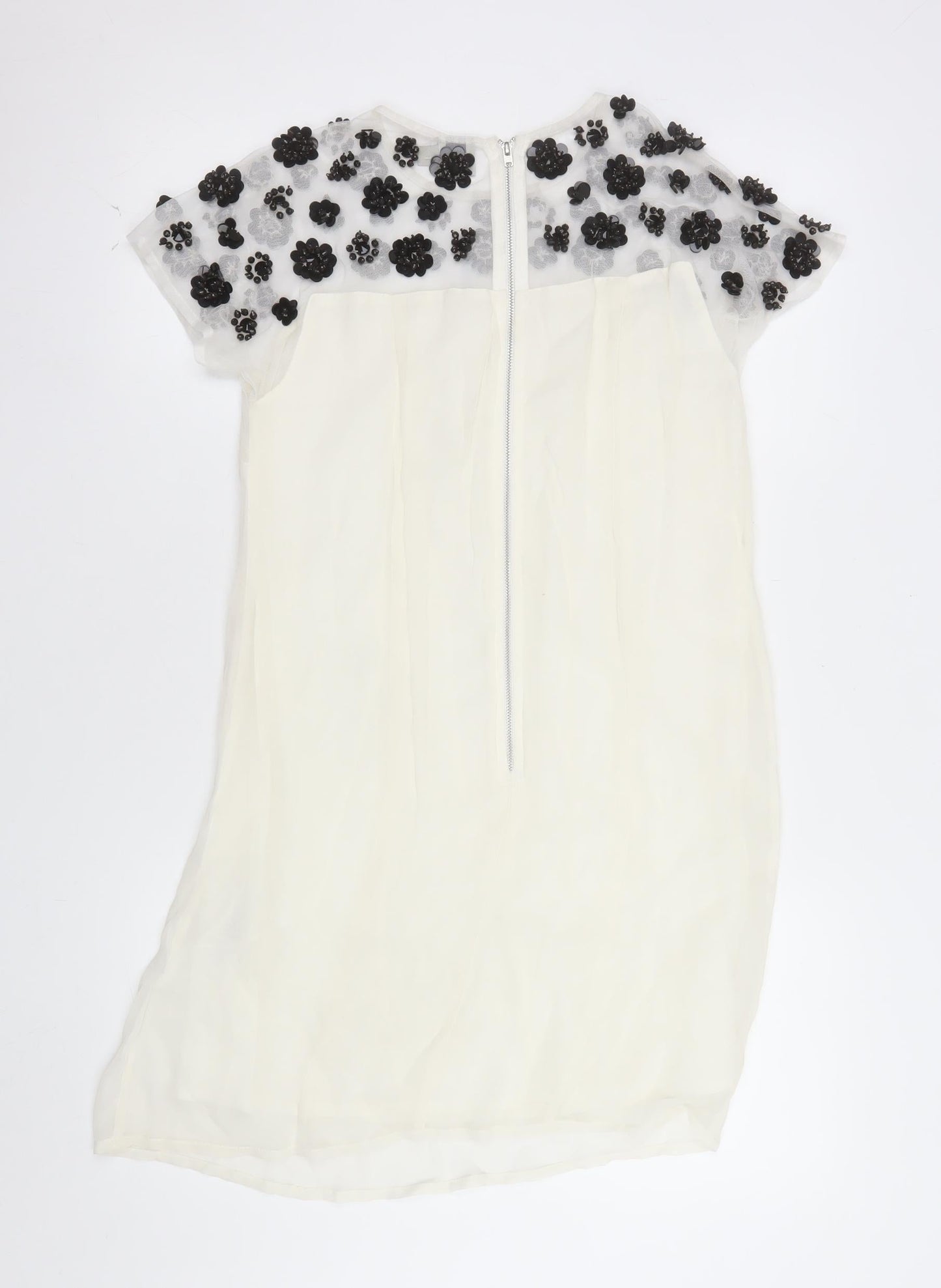 ASOS Women’s Ivory Floral Beaded Shift Dress Size 8 Short Sleeve
