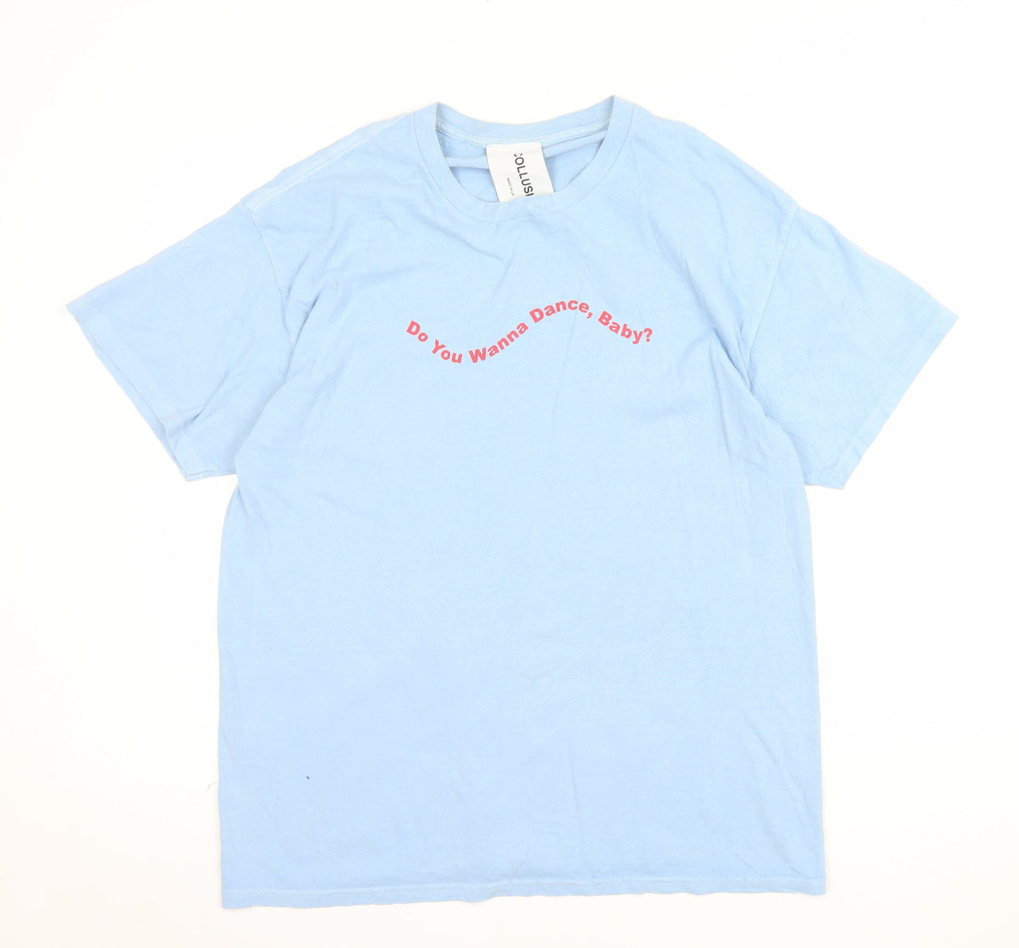 COLLUSION Men’s Blue Graphic Quote Cotton T-Shirt Size M