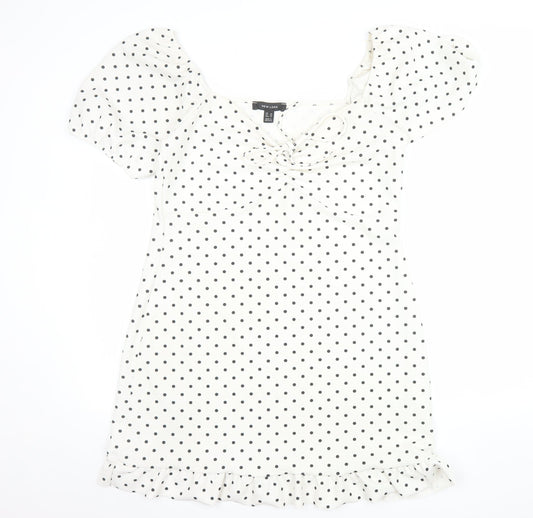 New Look Women White Polka Dot Mini Dress Size 16 Puff Sleeve