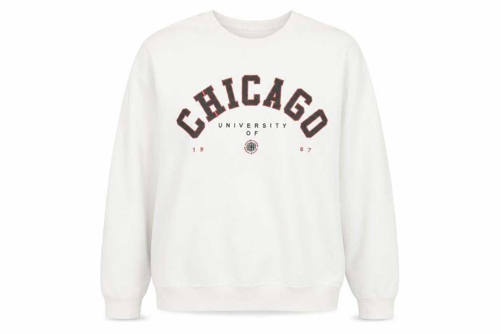 boohooMAN Unisex White Chicago Graphic Pullover Sweatshirt Size M