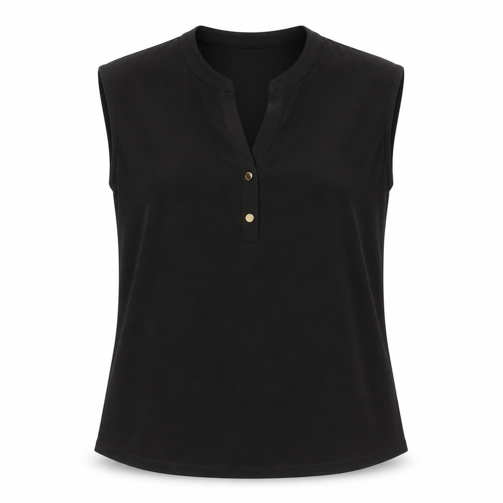 Anne Klein Women's Black Sleeveless V-Neck Button Blouse Size S