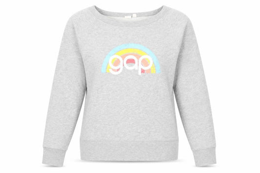 GAP Women Grey Logo Rainbow Pullover Sweatshirt M