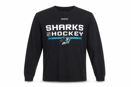 Reebok Men's Black Long Sleeve Sharks Hockey T-Shirt Size S