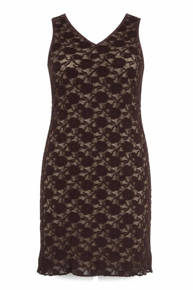 Agenda Women Brown Lace Sleeveless Sheath Dress Size 18