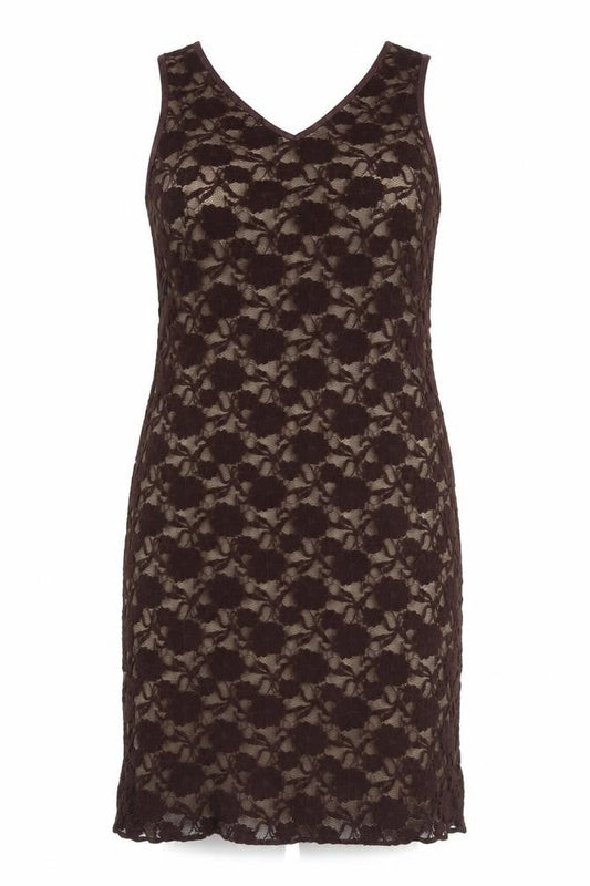 Agenda Women Brown Lace Sleeveless Sheath Dress Size 18