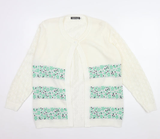 Envy Women Ivory Floral Knit Cardigan XL Acrylic Long Sleeve