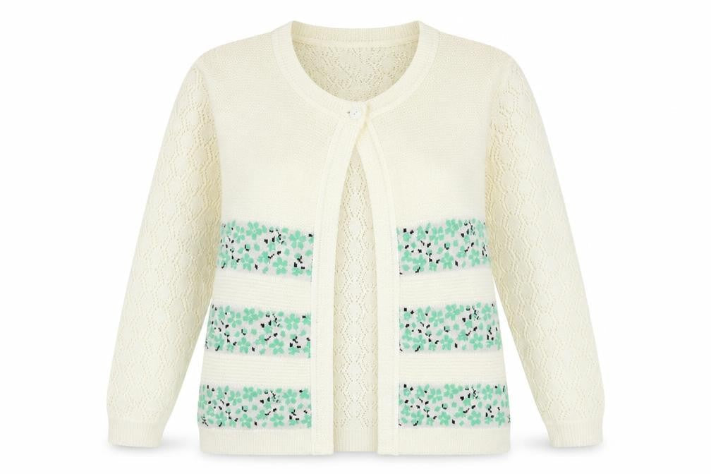 Envy Women Ivory Floral Knit Cardigan XL Acrylic Long Sleeve
