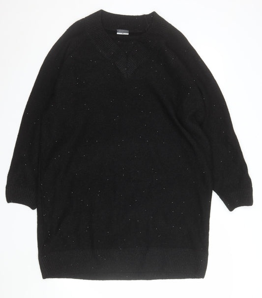 Beloved Women Black XL V-Neck Short Sleeve Sparkle Pullover Jumper