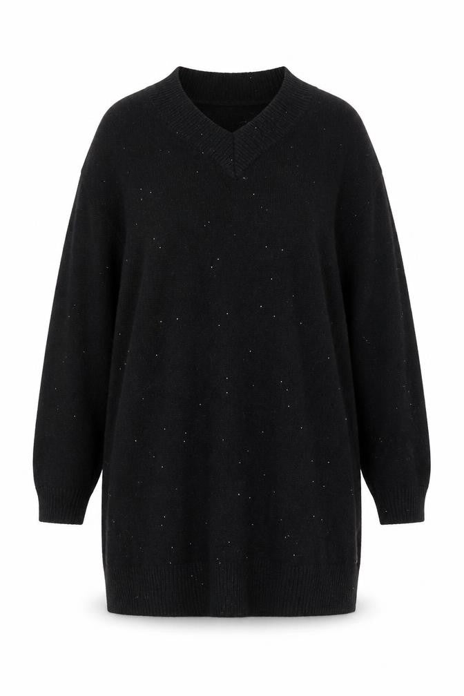 Beloved Women Black XL V-Neck Short Sleeve Sparkle Pullover Jumper