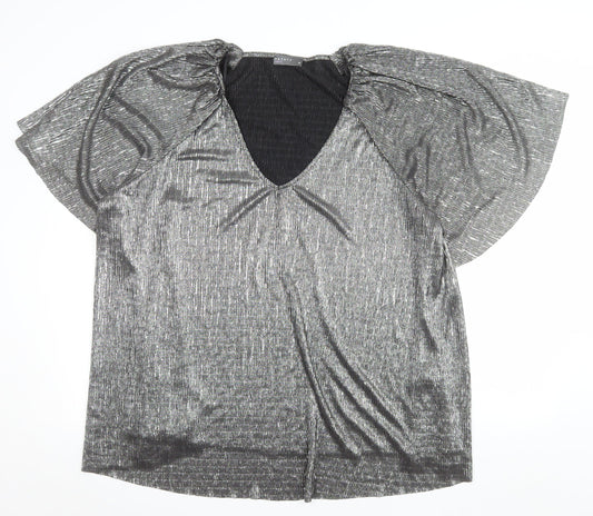 Papaya Curve Women Silver V-Neck Tunic Blouse Size 18