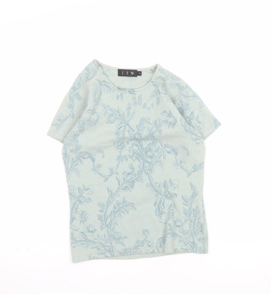 JFW Womens Green Floral Angora Wool Short Sleeve Pullover Jumper Size S