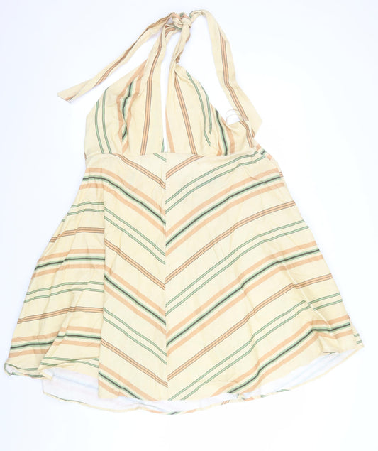 Zara Women Beige Striped Halter Midi Dress Size 18 Summer Boho