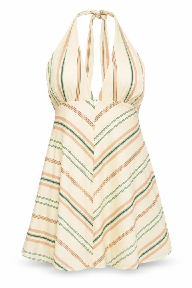 Zara Women Beige Striped Halter Midi Dress Size 18 Summer Boho