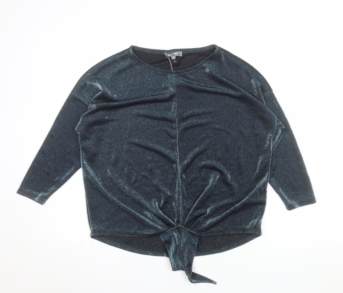 Principles Women’s Black Glitter Tie Front 3/4 Sleeve Tunic Blouse Size 14