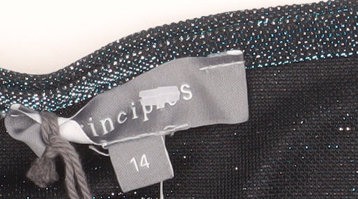 Principles Women’s Black Glitter Tie Front 3/4 Sleeve Tunic Blouse Size 14