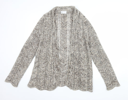 BHS Women Beige Open Knit Long Sleeve Cardigan M