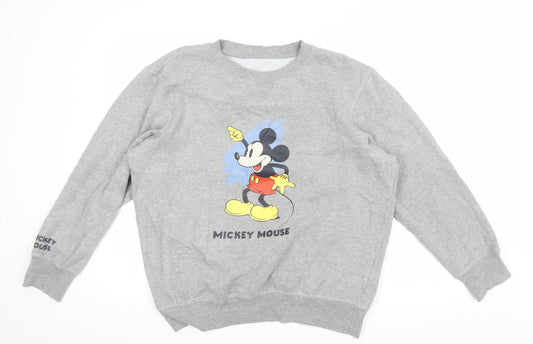 GU Men's Grey Mickey Mouse Graphic Pullover Sweatshirt Size L