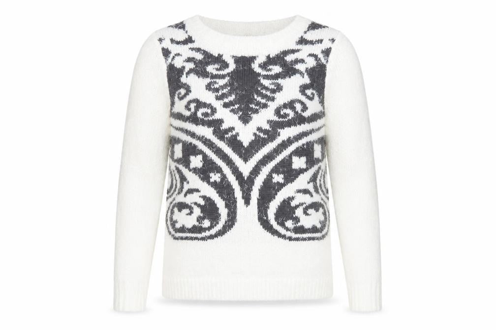 Front view of Dorothy Perkins Women’s White Geometric Knit Jumper, size UK 16