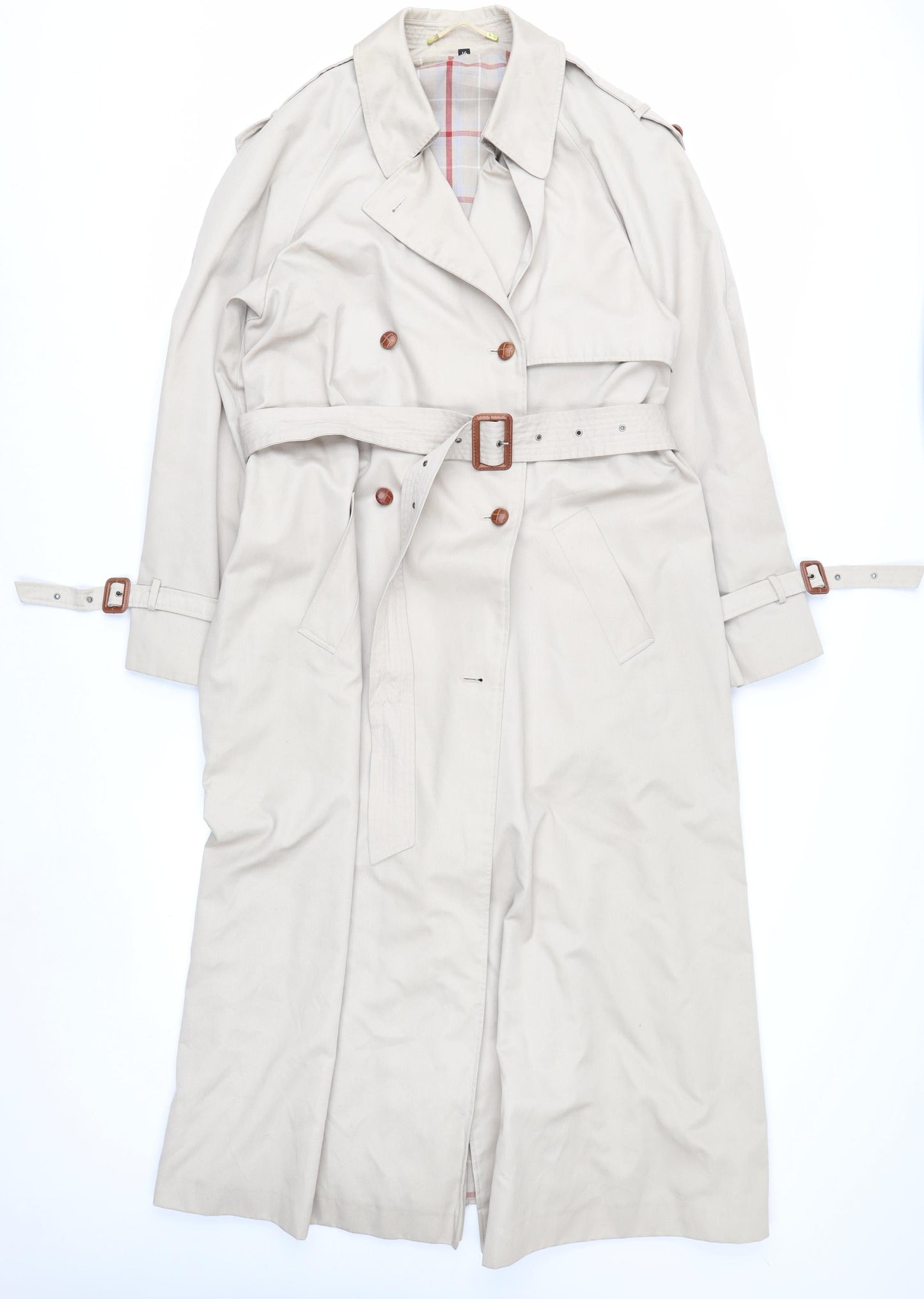 House of Fraser Women’s Beige Trench Coat Size 14 Belted Long Classic Style