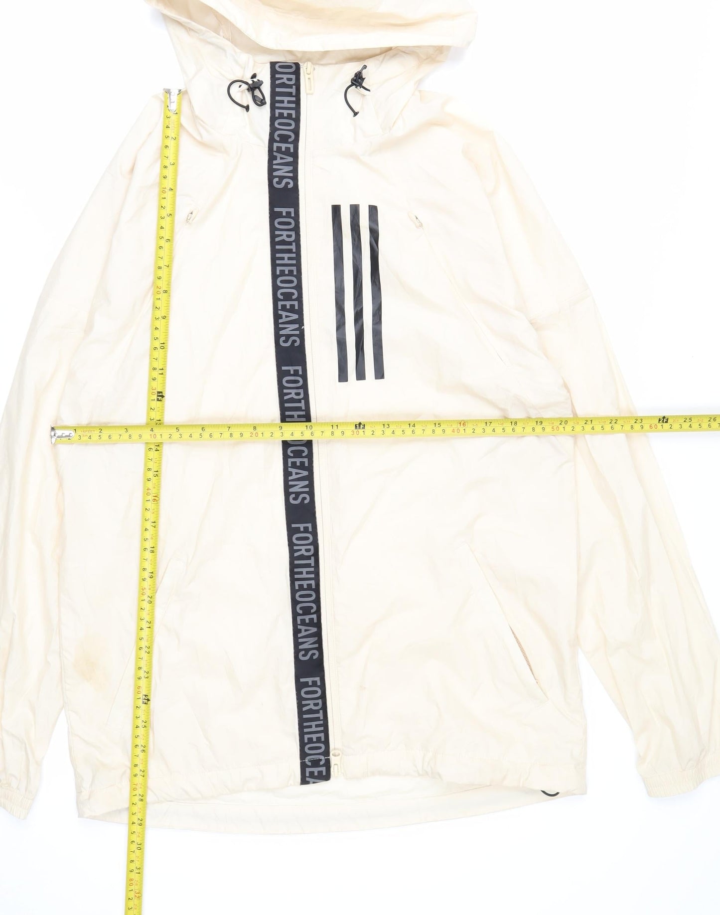 Adidas Men’s Ivory Hooded Windbreaker Jacket S Lightweight Sports