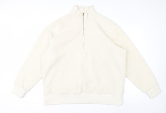 Next Women Ivory Fleece 1/4 Zip Sweatshirt XL Polyester
