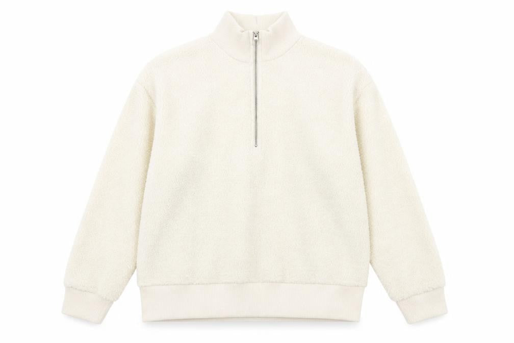 Next Women Ivory Fleece 1/4 Zip Sweatshirt XL Polyester