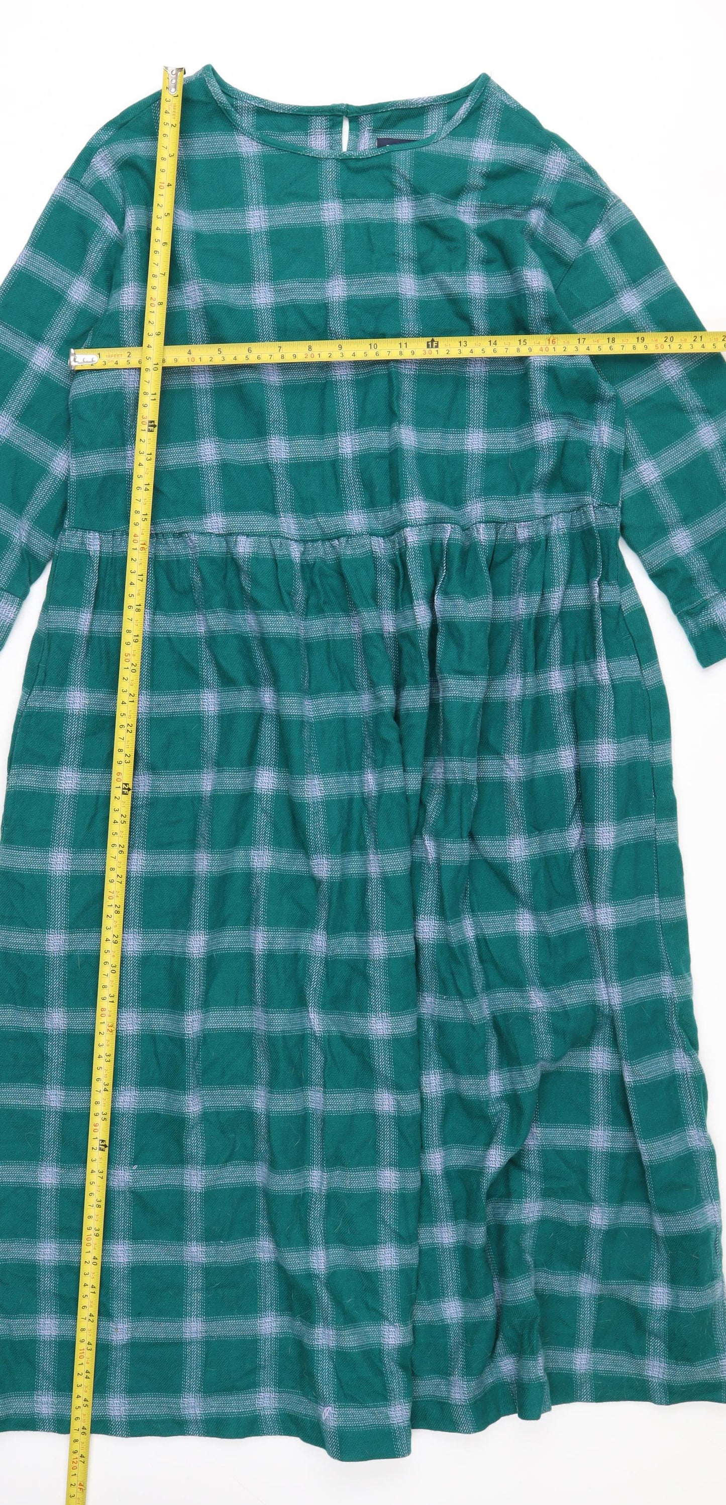 Burgs Women's Green Check A-Line Midi Dress Size 10