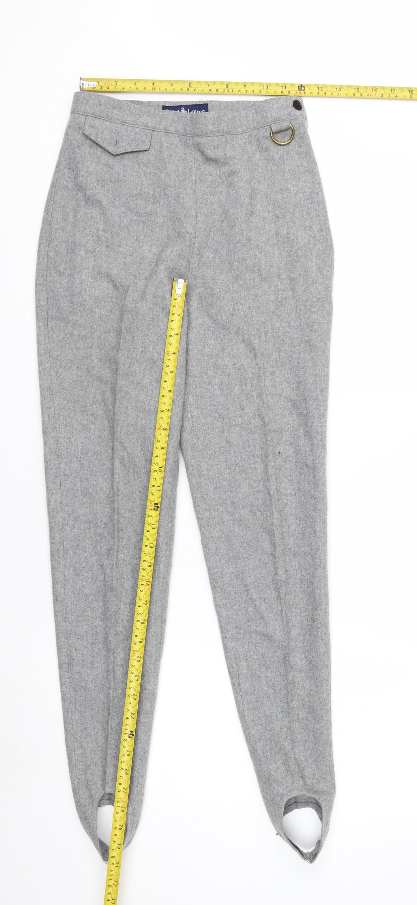 Ralph Lauren Women's Grey Wool Tapered Stirrup Trousers Size 4