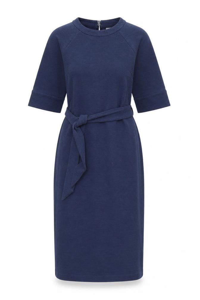 Oliver Bonas Women Blue Size 8 Sheath Knee Length Belted Dress