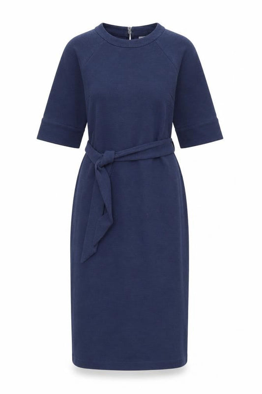 Oliver Bonas Women Blue Size 8 Sheath Knee Length Belted Dress