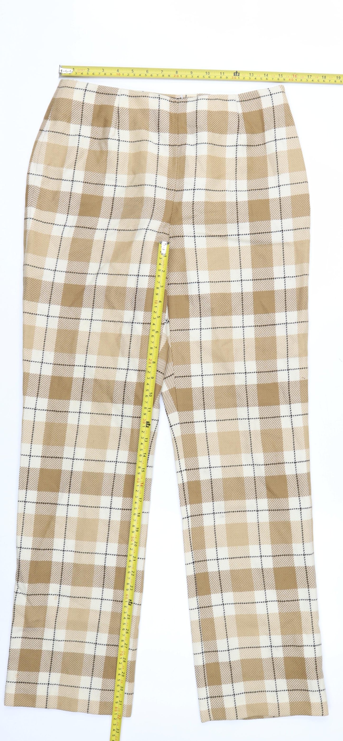 Dana Buchman Women’s Beige Plaid Wool Straight Leg Trousers Size 10
