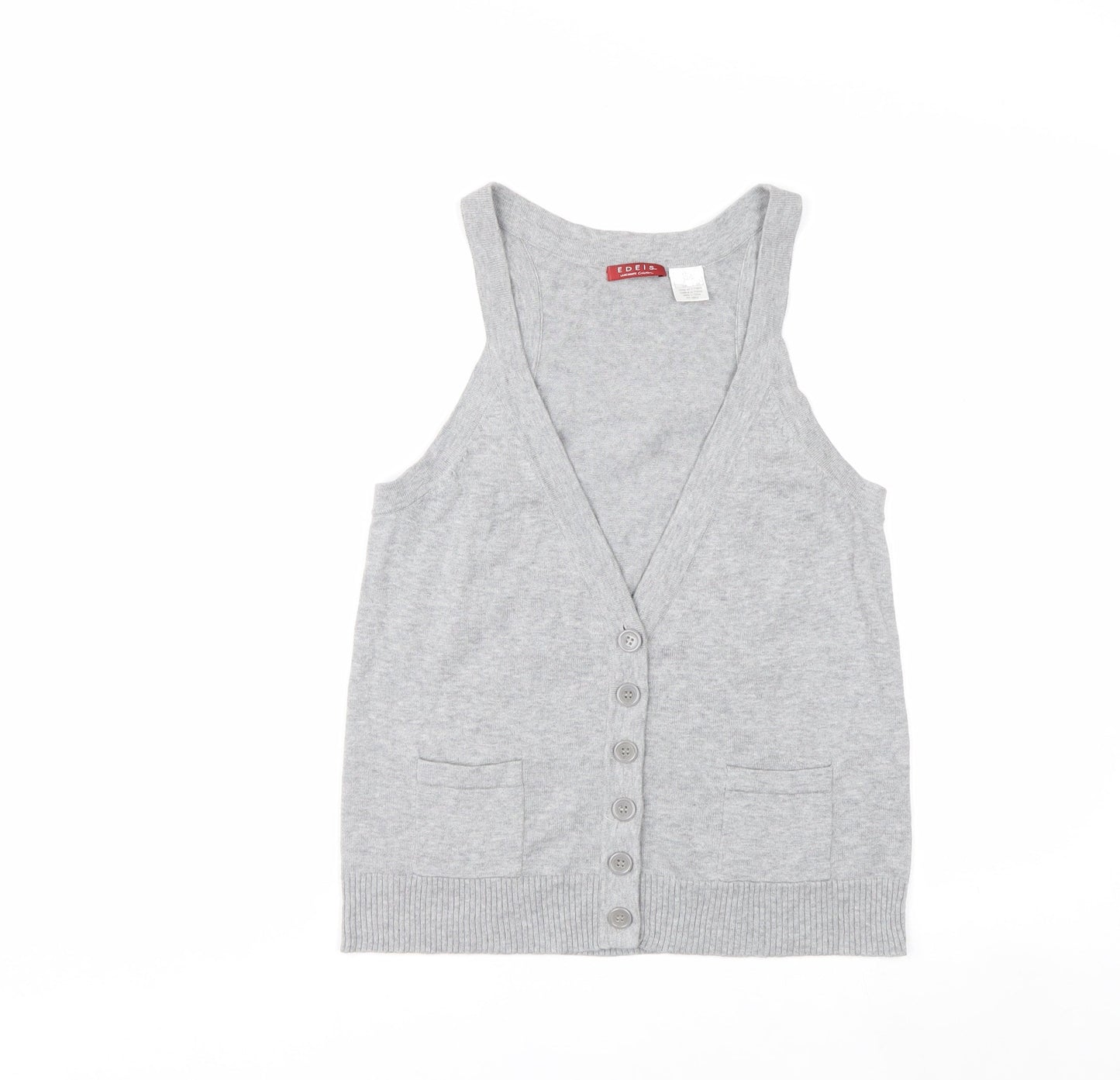 Edeis La Redoute Women's Grey Cotton V-Neck Sleeveless Vest Size 12