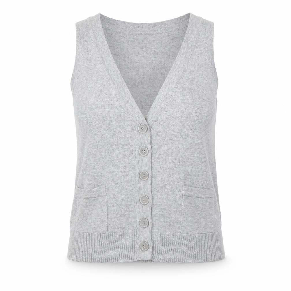 Edeis La Redoute Women's Grey Cotton V-Neck Sleeveless Vest Size 12
