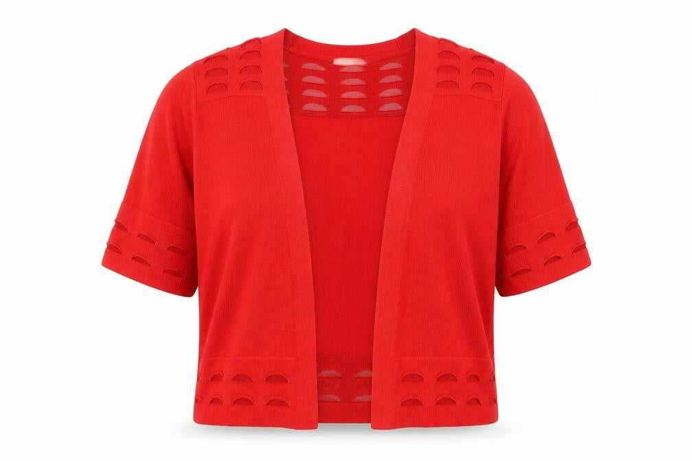 Marks & Spencer Women Red Short Sleeve Open Knit Cardigan Size 14