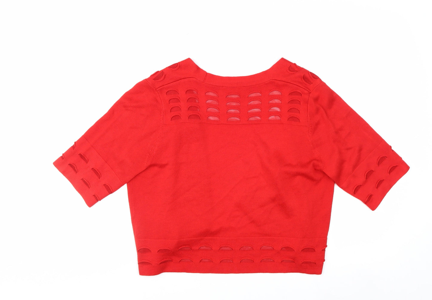 Marks and Spencer Women Red Short Sleeve Open Knit Cardigan Size 14