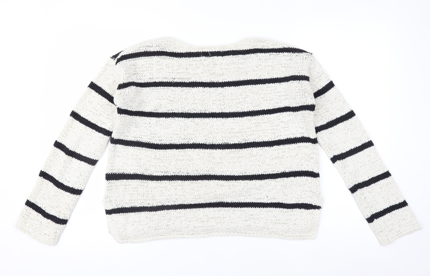 L.O.G.G. Womens White Striped Cotton Knit Jumper Size S