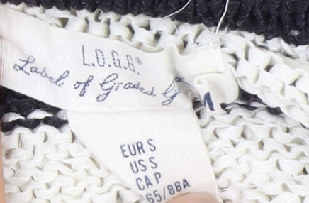 L.O.G.G. Womens White Striped Cotton Knit Jumper Size S