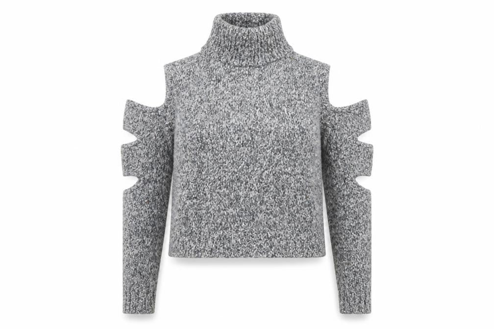 Urban Revivo Women's Grey Roll Neck Cold Shoulder Chunky Knit Jumper Size 10