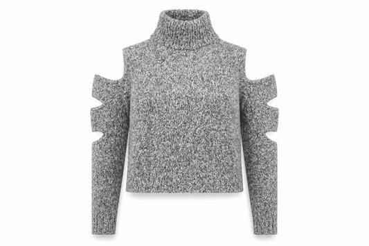 Urban Revivo Women's Grey Roll Neck Cold Shoulder Chunky Knit Jumper Size 10