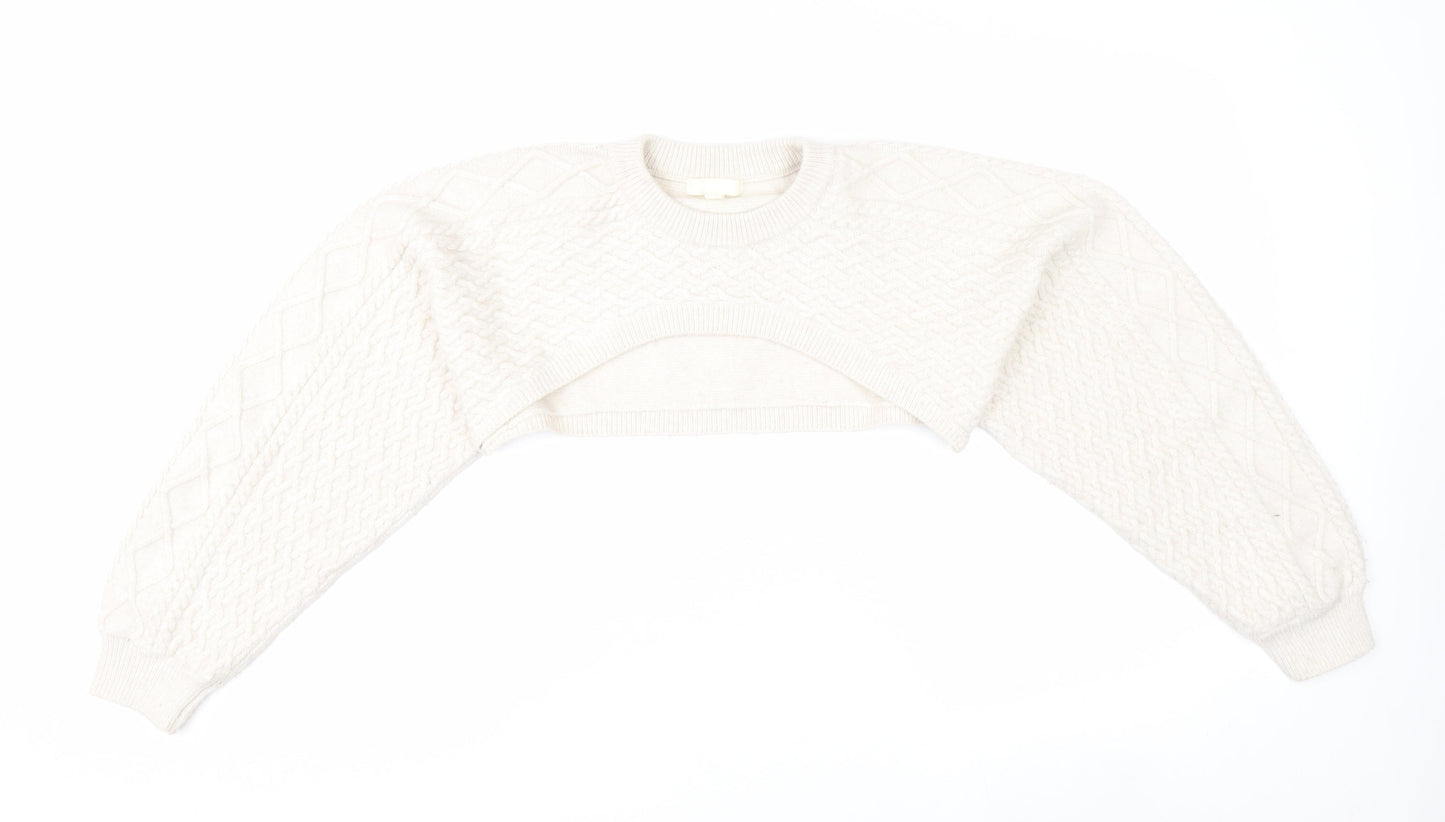 H&M Women Ivory Shrug Cable-Knit Wool Blend Jumper S