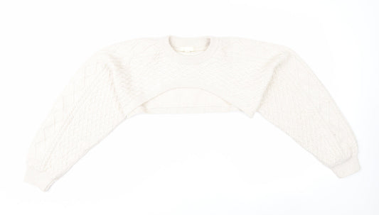 H&M Women Ivory Shrug Cable-Knit Wool Blend Jumper S