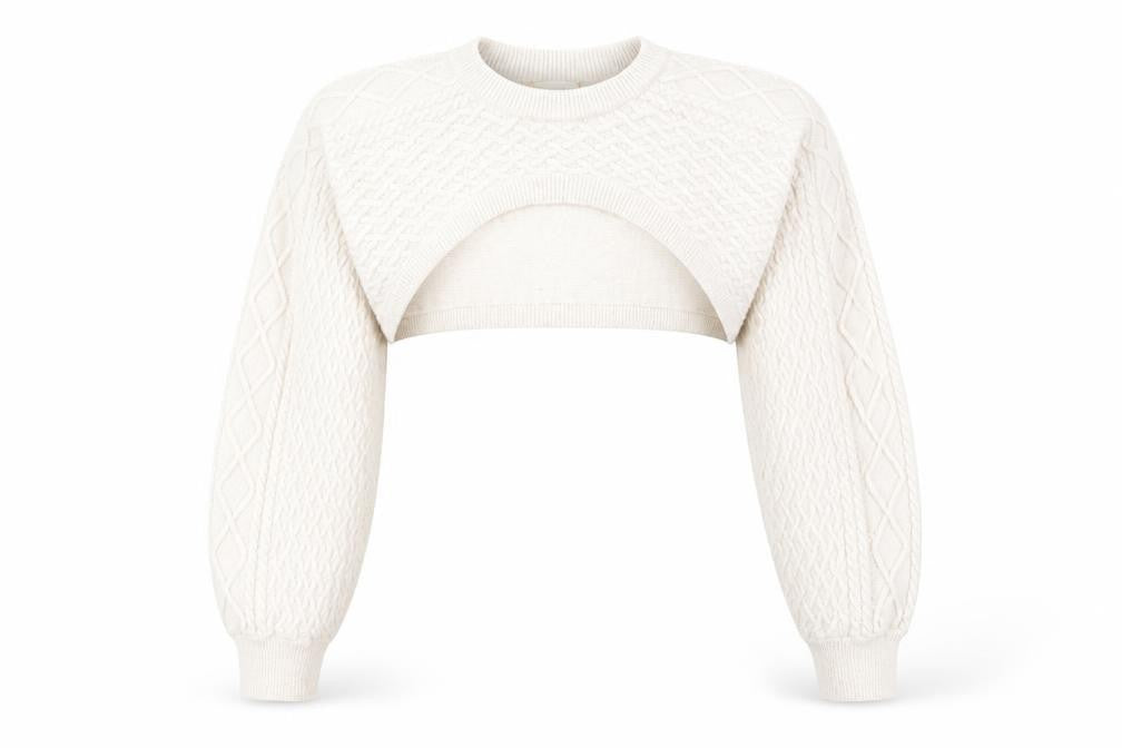 H&M Women Ivory Shrug Cable-Knit Wool Blend Jumper S