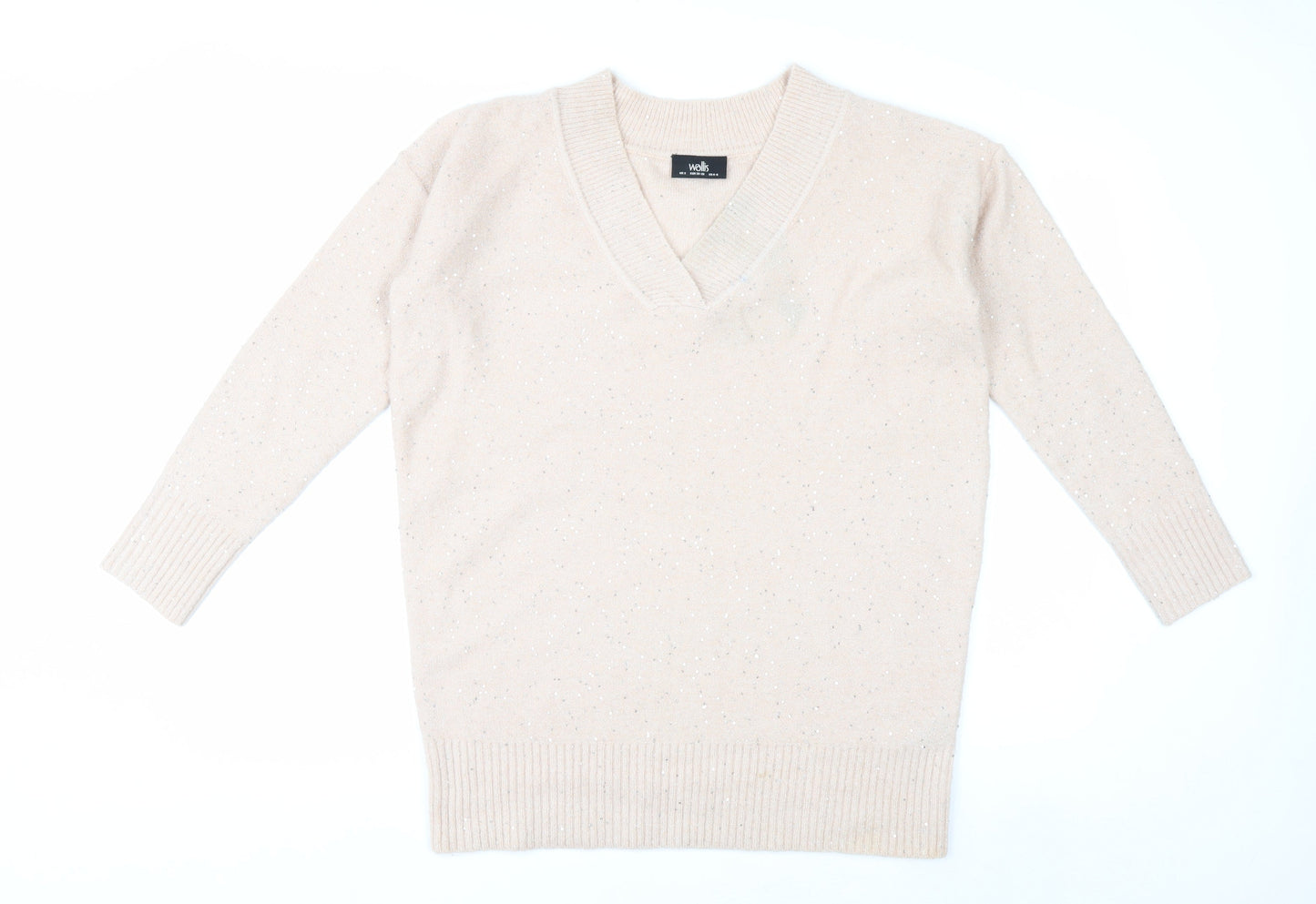 Wallis Womens Beige V-Neck Sparkle Pullover Jumper Size S