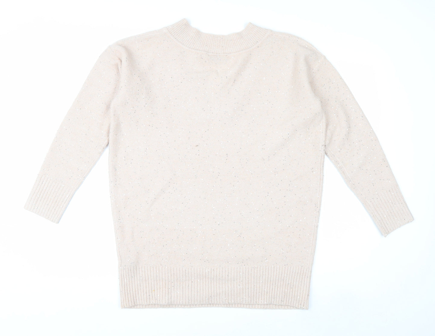 Wallis Womens Beige V-Neck Sparkle Pullover Jumper Size S