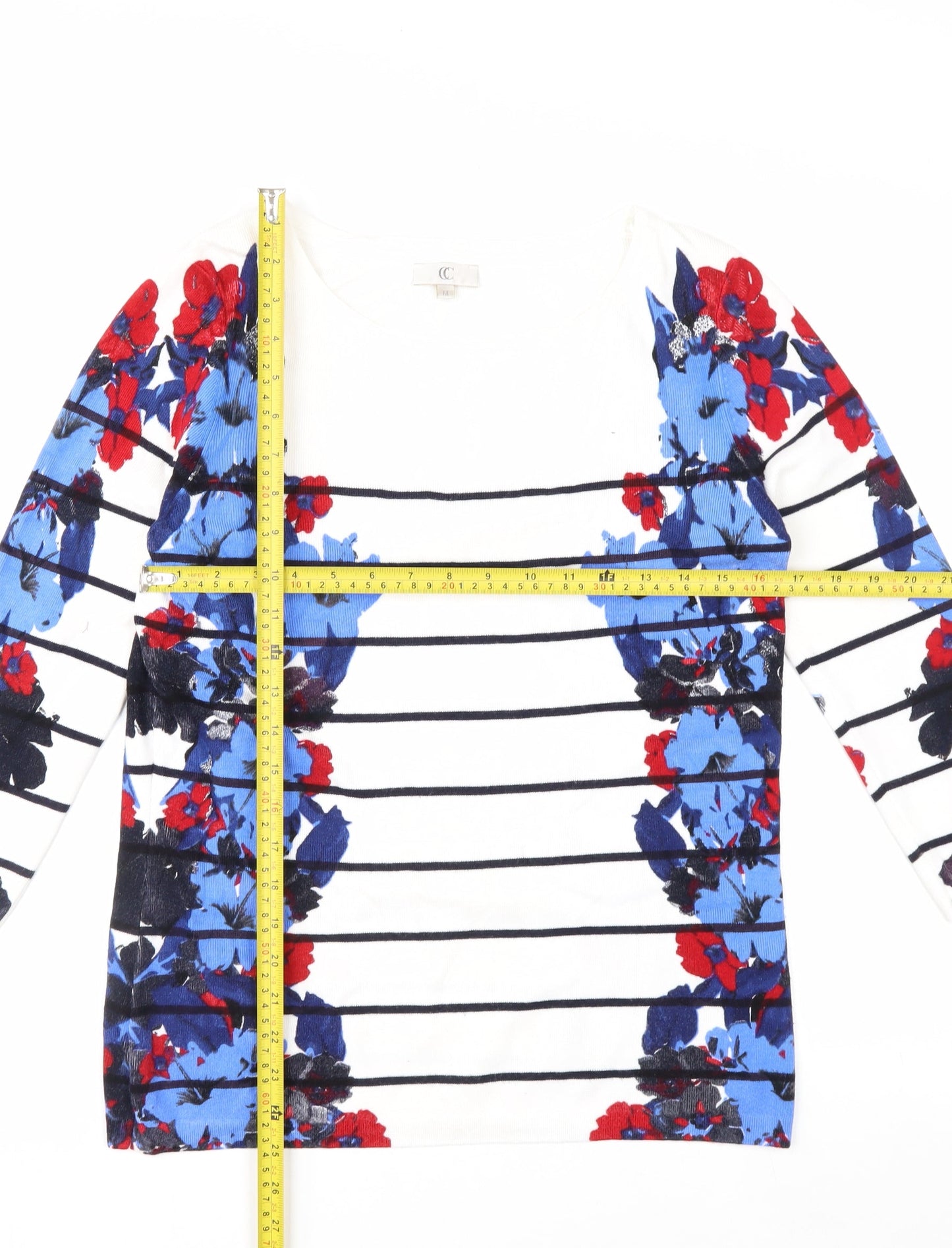 CC Women’s Multicoloured Floral Striped Knit Jumper Medium