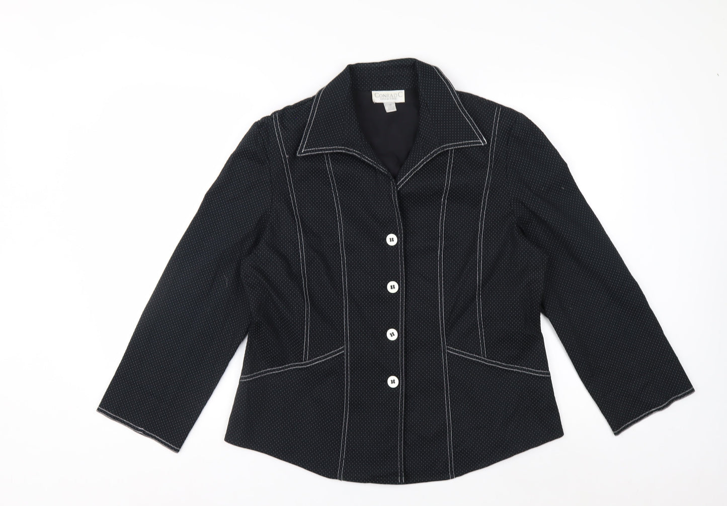 Conrad C Women's Black Size 12 Cotton Blend Button Blazer