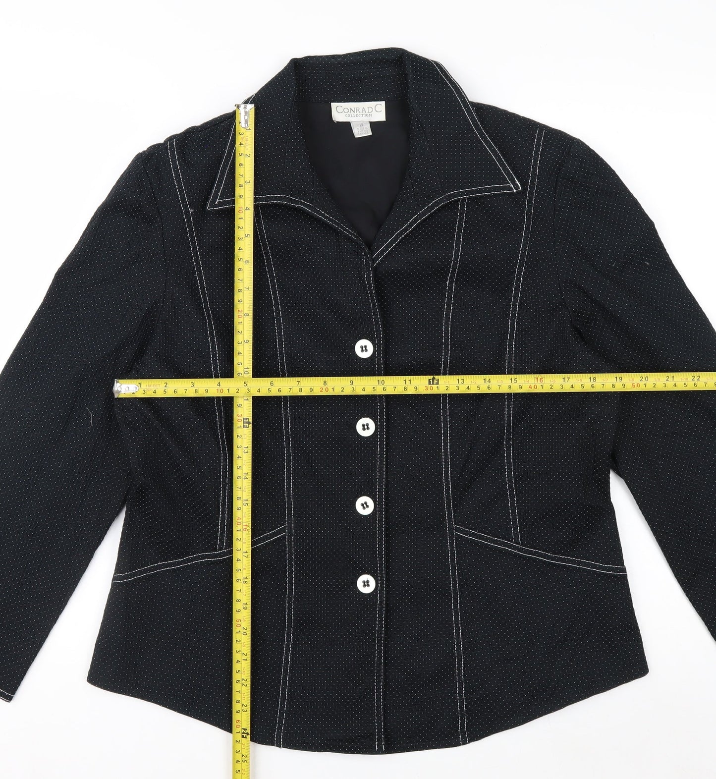 Conrad C Women's Black Size 12 Cotton Blend Button Blazer