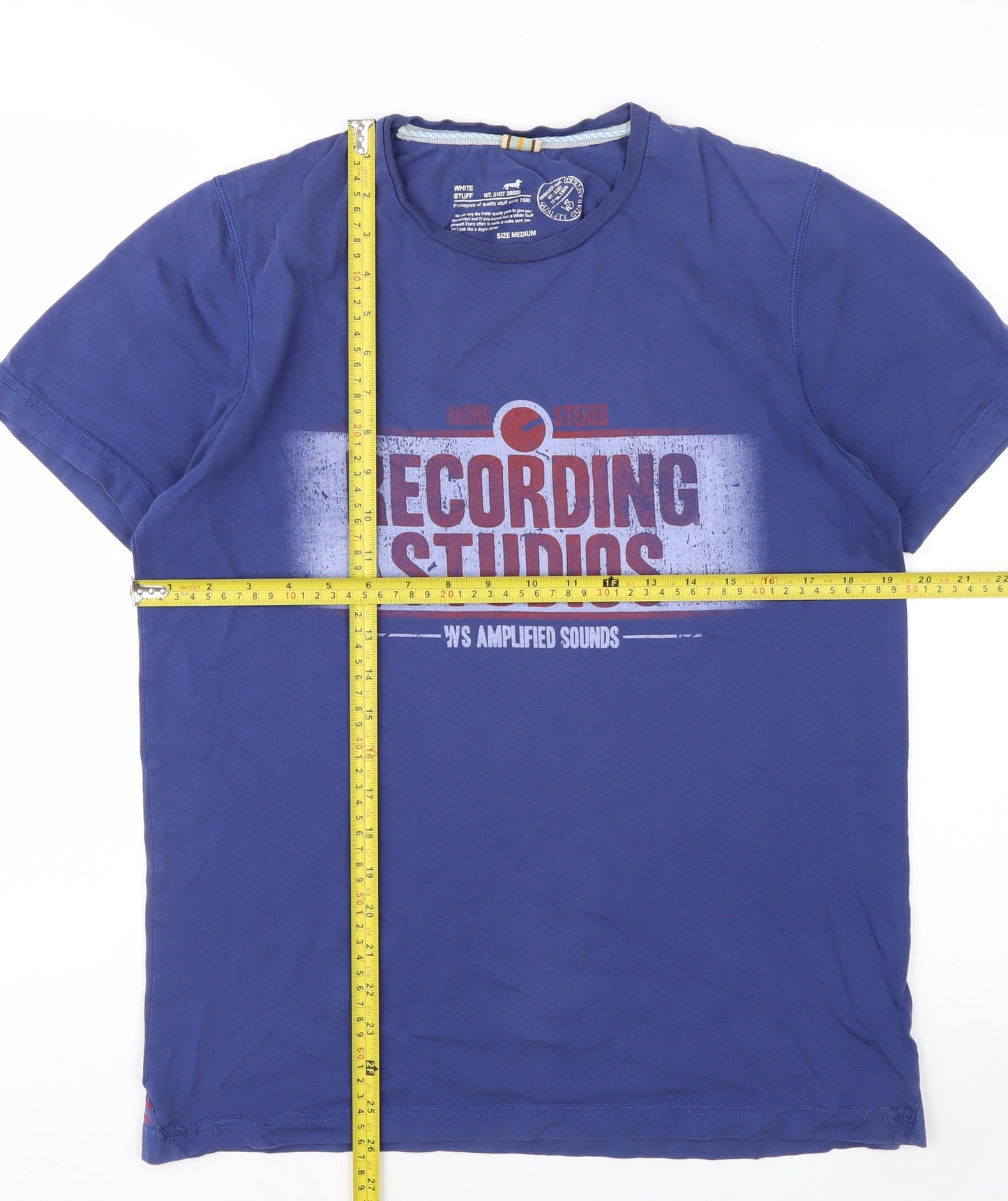 White Stuff Men's Blue Recording Studios Graphic T-Shirt Medium