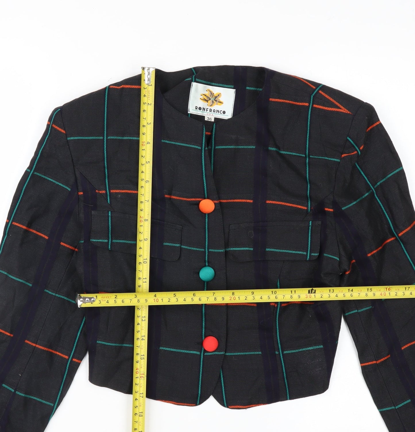 Ronfranco Women’s Multicoloured Checked Cropped Blazer Size 8
